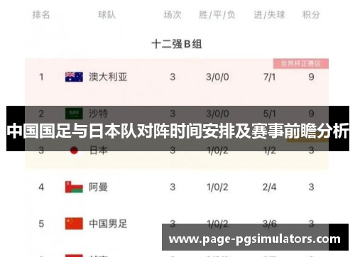 中国国足与日本队对阵时间安排及赛事前瞻分析