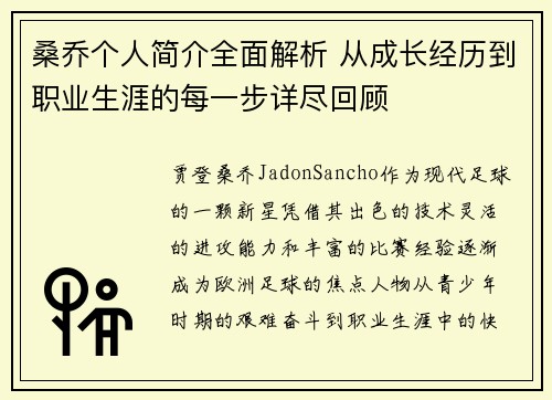 桑乔个人简介全面解析 从成长经历到职业生涯的每一步详尽回顾 桑乔个人简介全面解析 从成长经历到职业生涯的每一步详尽回顾